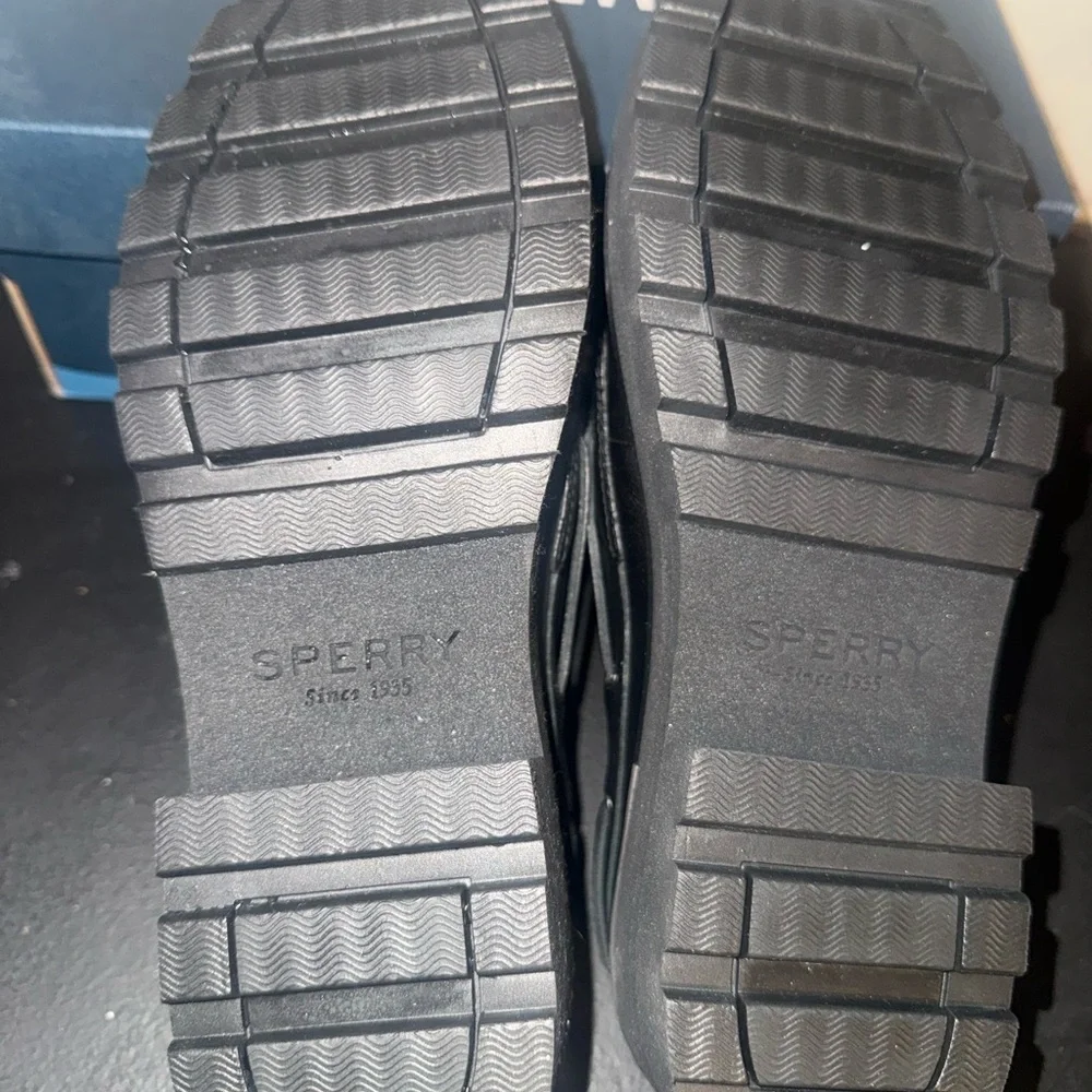 Sperry Women's Black Leather Lug Boat Shoes Top Sider Chunky Boat Black Size 9 - Picture 6 of 9